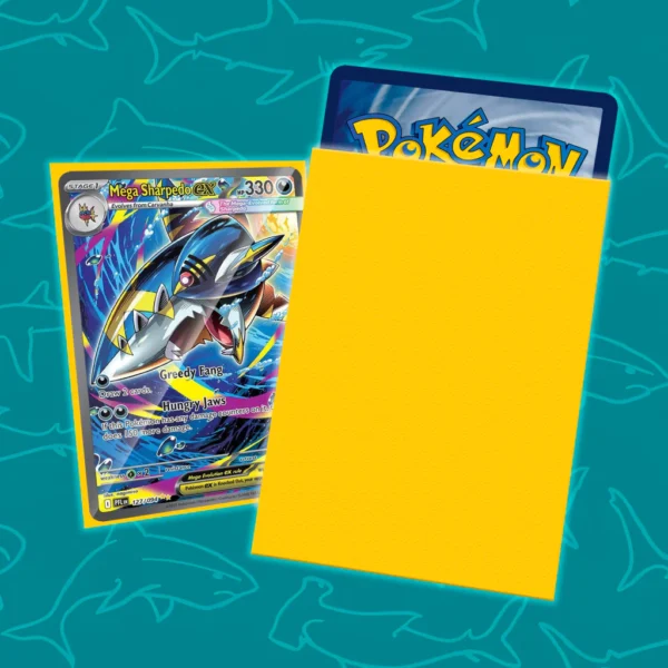 Sleeves Shark Fortress amarillos en cartas de tamaño estándar