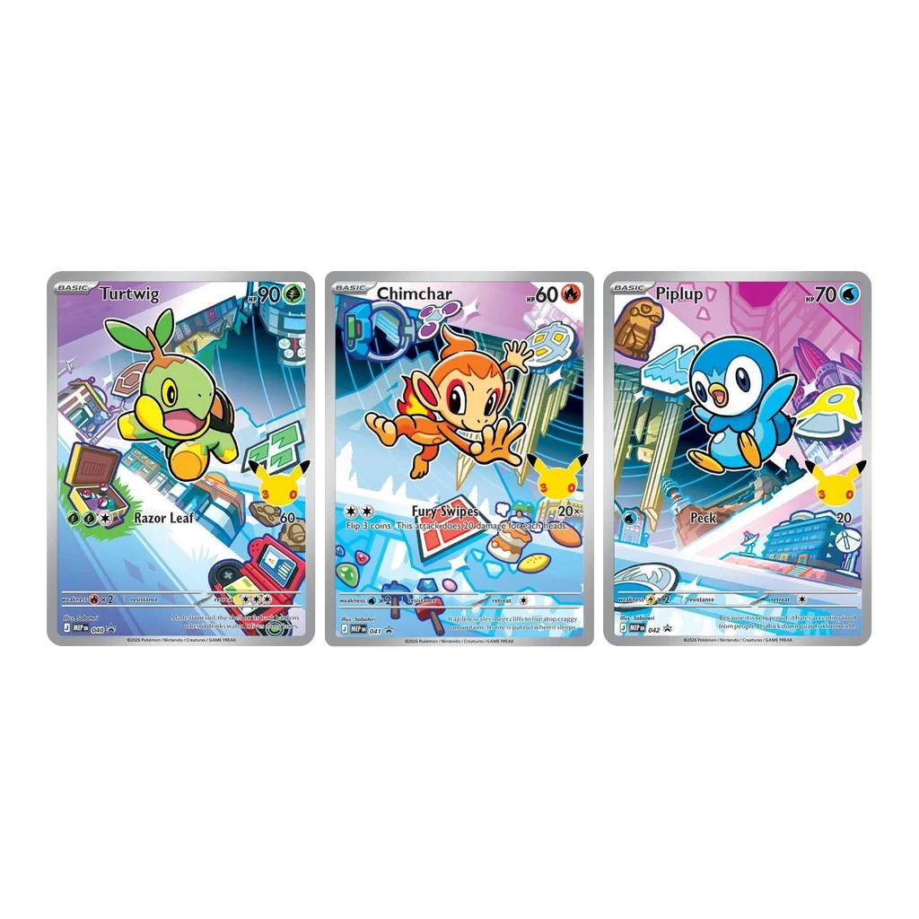 Set de cartas Turtwig 040, Chimchar 041 y Piplup 042 Holofoil