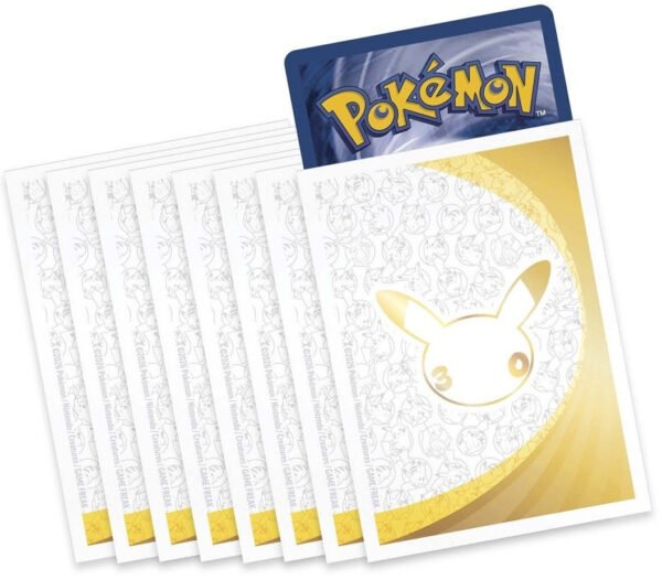 30th Celebration ETB Sleeves - Pikachu Fundas Pokémon TCG 30th Celebration ETB con Pikachu blanco y dorado