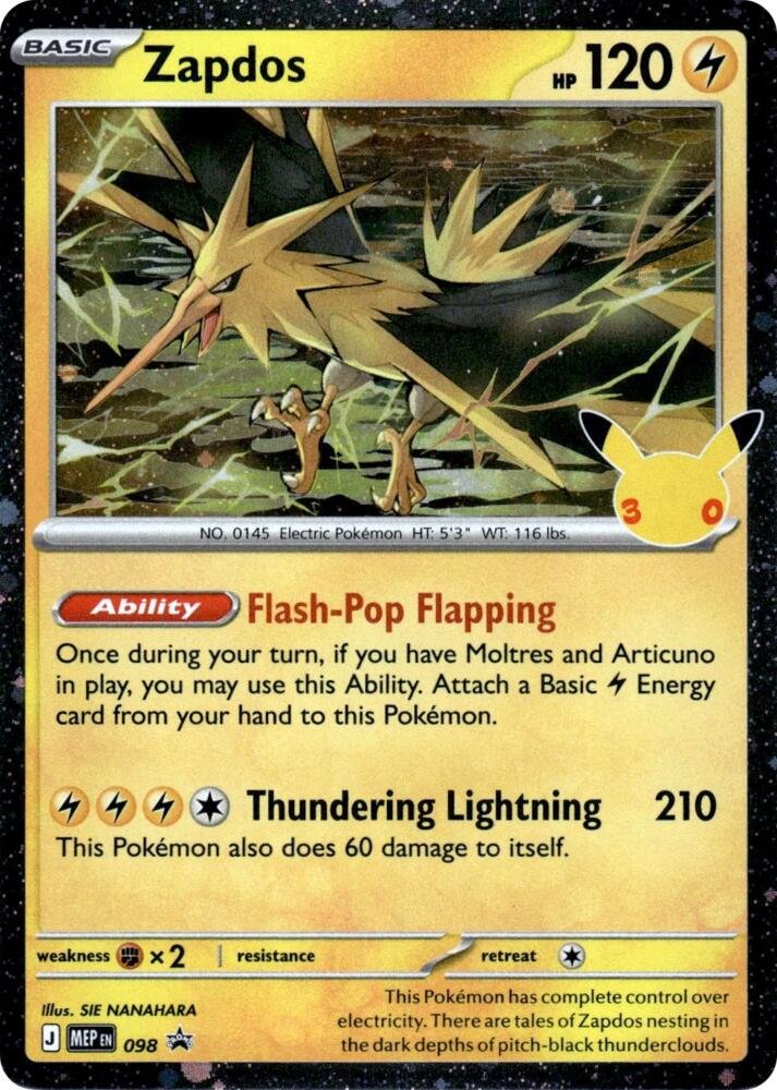 713266_in_1000x1000 Zapdos - 098 (30th Celebration) | 098 | Holofoil | ME: Mega Evolution Promo