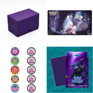 Kit Inicial Morado: deck box morado, playmat Tinkaton, marcadores Ditto y sleeves purple