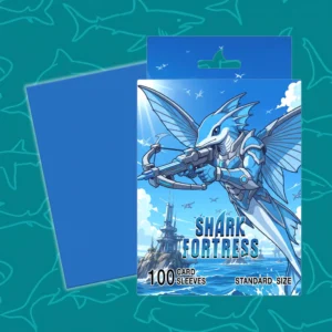 Sleeves Estándar Shark Fortress Sky Blue x100 con empaque y reverso azul texturizado