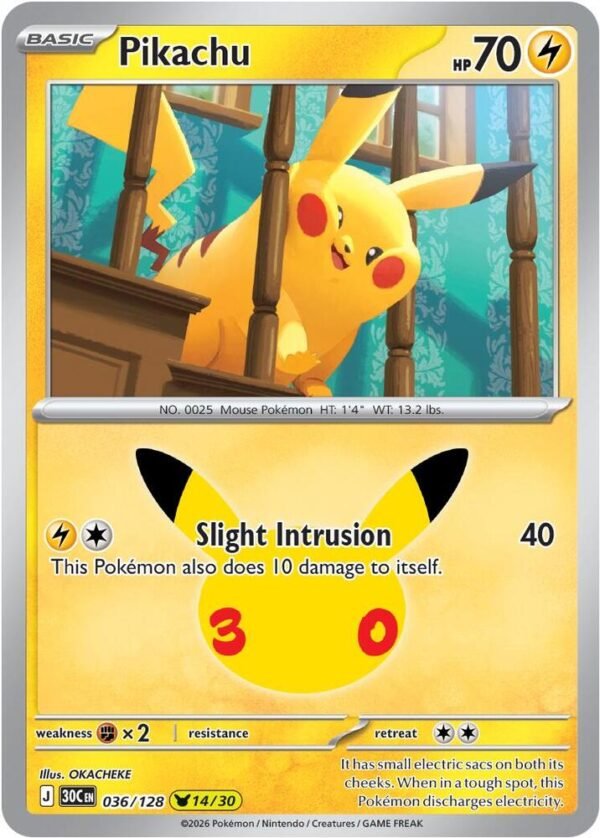 tcg-696680 Pikachu - 036/128 | 036/128 | Holofoil | ME: 30th Celebration