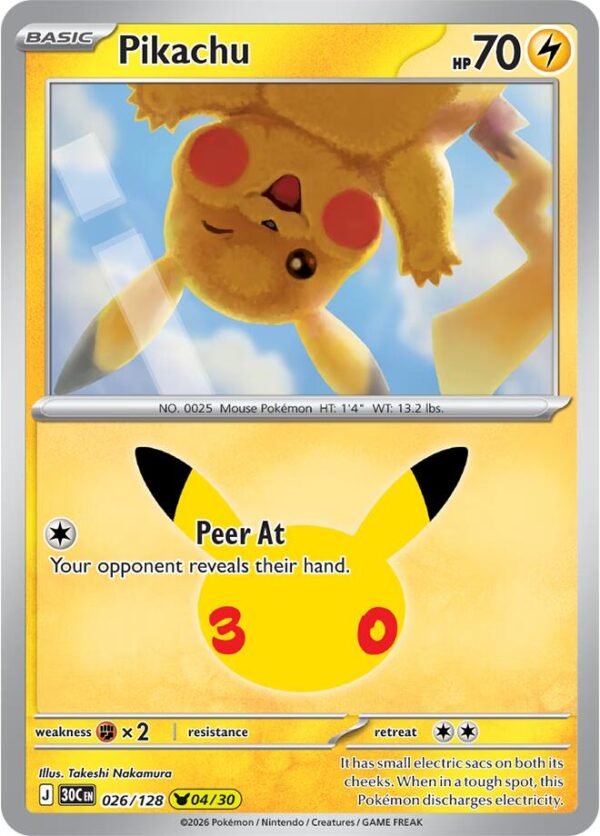 Pikachu - 026/128 | 026/128 | Holofoil | ME: 30th Celebration