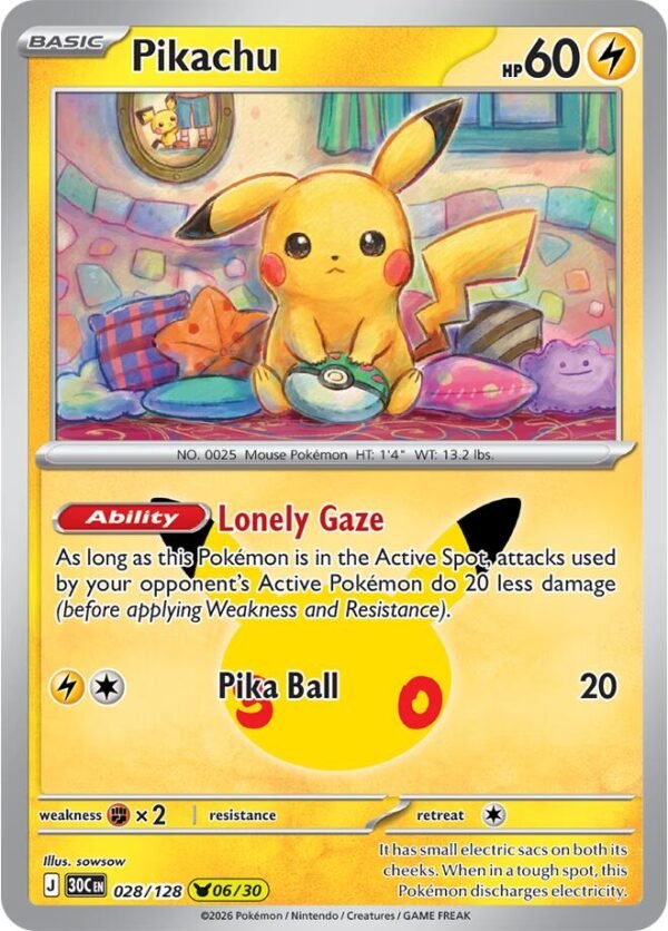 Pikachu - 028/128 | 028/128 | Holofoil | ME: 30th Celebration
