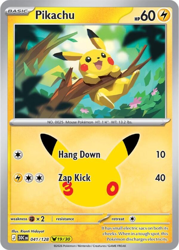 tcg-712945 Pikachu - 041/128 | 041/128 | Holofoil | ME: 30th Celebration