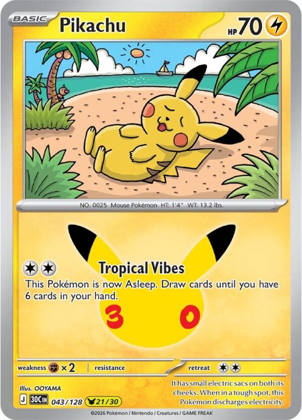 Pikachu - 043/128 | 043/128 | Holofoil | ME: 30th Celebration