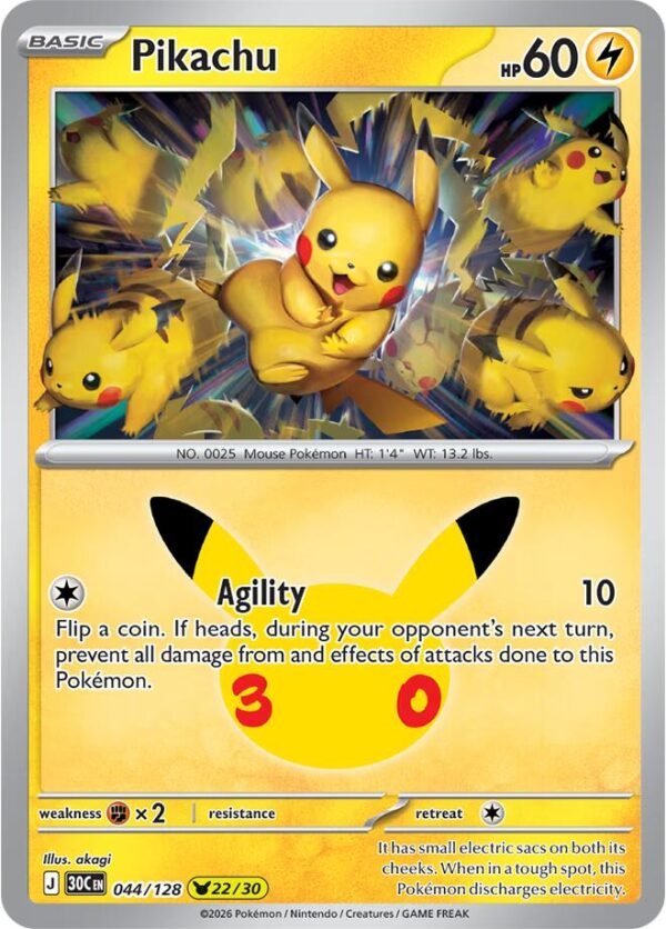 tcg-712948 Pikachu - 044/128 | 044/128 | Holofoil | ME: 30th Celebration
