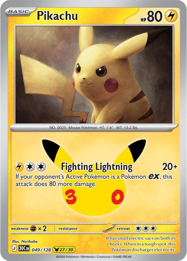 tcg-712949 Pikachu - 049/128 | 049/128 | Holofoil | ME: 30th Celebration
