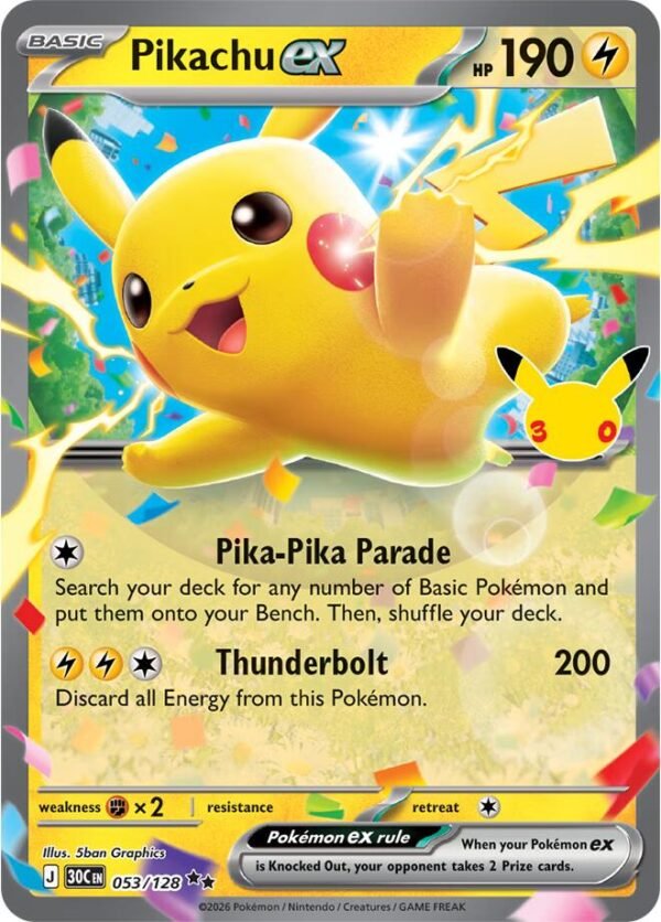 tcg-712951 Pikachu ex - 053/128 | 053/128 | Holofoil | ME: 30th Celebration