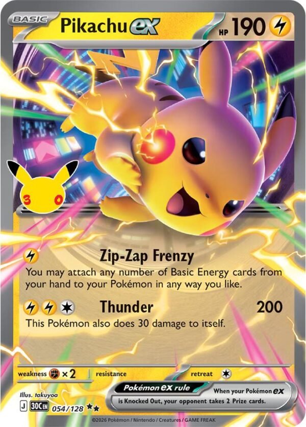 tcg-712952 Pikachu ex - 054/128 | 054/128 | Holofoil | ME: 30th Celebration