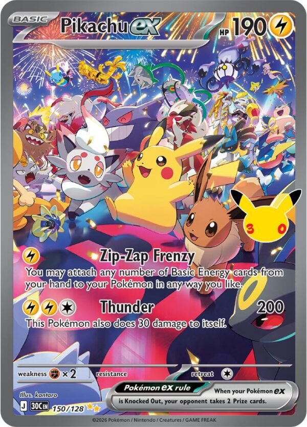 tcg-712954 Pikachu ex - 150/128 | 150/128 | Holofoil | ME: 30th Celebration