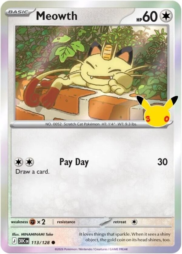 tcg-714356 Meowth - 113/128 | 113/128 | Holofoil | ME: 30th Celebration