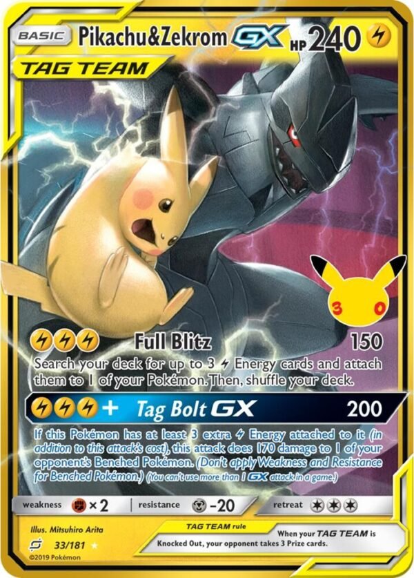 Pikachu & Zekrom GX | 33/181 | Holofoil | ME: 30th Celebration Classic Collection Pikachu & Zekrom GX | 33/181 | Holofoil | ME: 30th Celebration Classic Collection