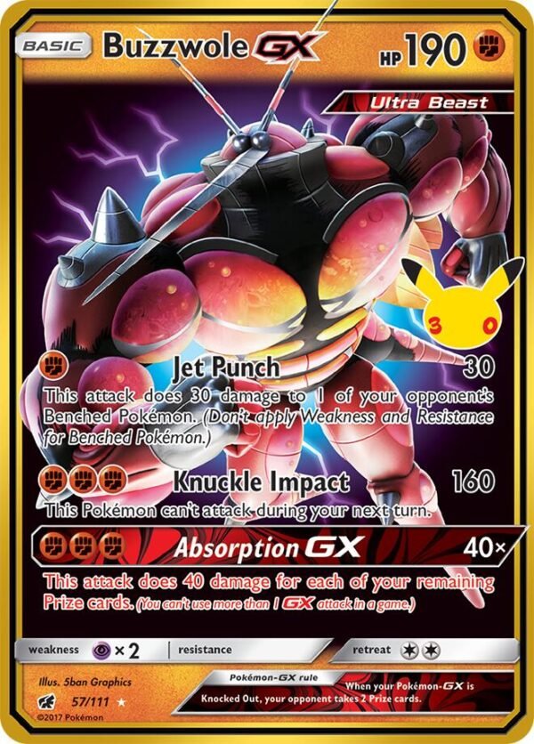 Buzzwole GX | 57/111 | Holofoil | ME: 30th Celebration Classic Collection Buzzwole GX | 57/111 | Holofoil | ME: 30th Celebration Classic Collection