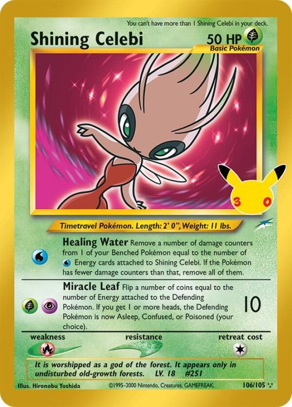 Shining Celebi | 106/105 | Holofoil | ME: 30th Celebration Classic Collection Shining Celebi | 106/105 | Holofoil | ME: 30th Celebration Classic Collection