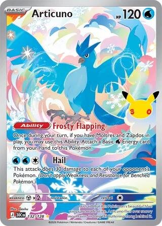 tcg-716220 Articuno - 132/128 | 132/128 | Holofoil | ME: 30th Celebration