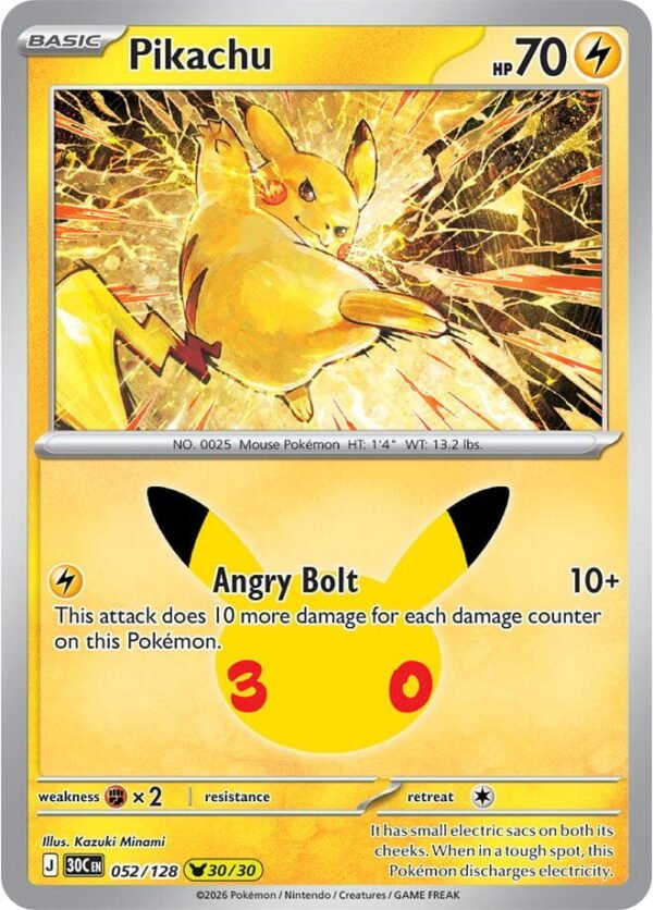 tcg-716318 Pikachu - 052/128 | 052/128 | Holofoil | ME: 30th Celebration