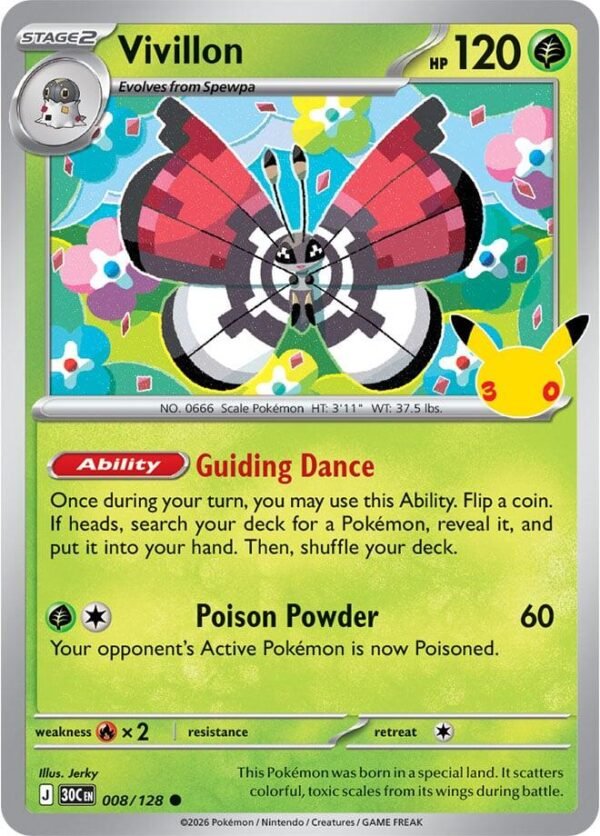 tcg-716442 Vivillon | 008/128 | Holofoil | ME: 30th Celebration