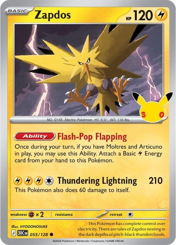 tcg-716455 Zapdos - 055/128 | 055/128 | Holofoil | ME: 30th Celebration