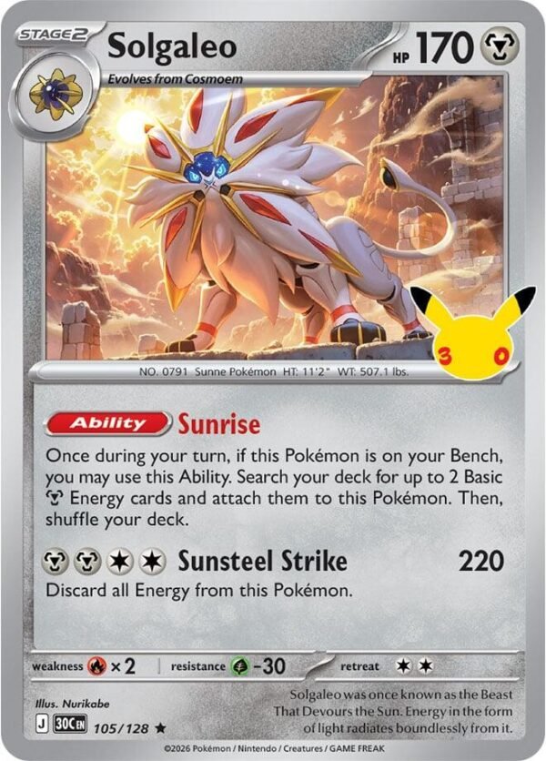 tcg-716498 Solgaleo | 105/128 | Holofoil | ME: 30th Celebration