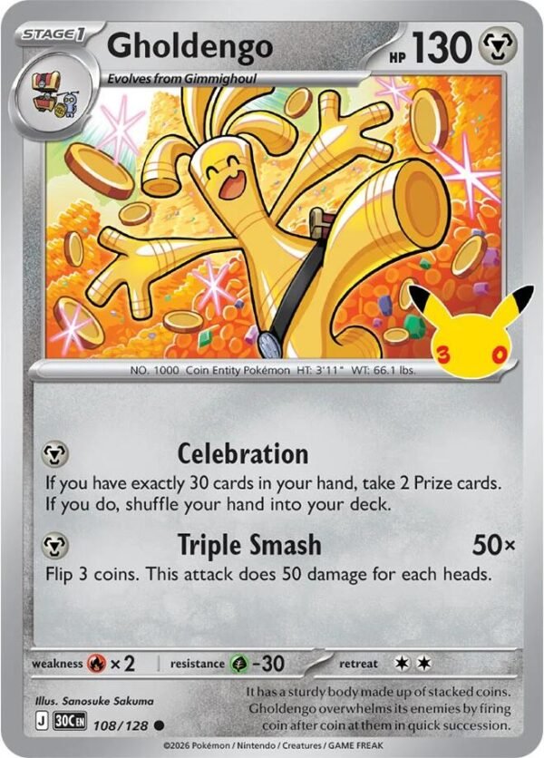 tcg-716501 Gholdengo - 108/128 | 108/128 | Holofoil | ME: 30th Celebration