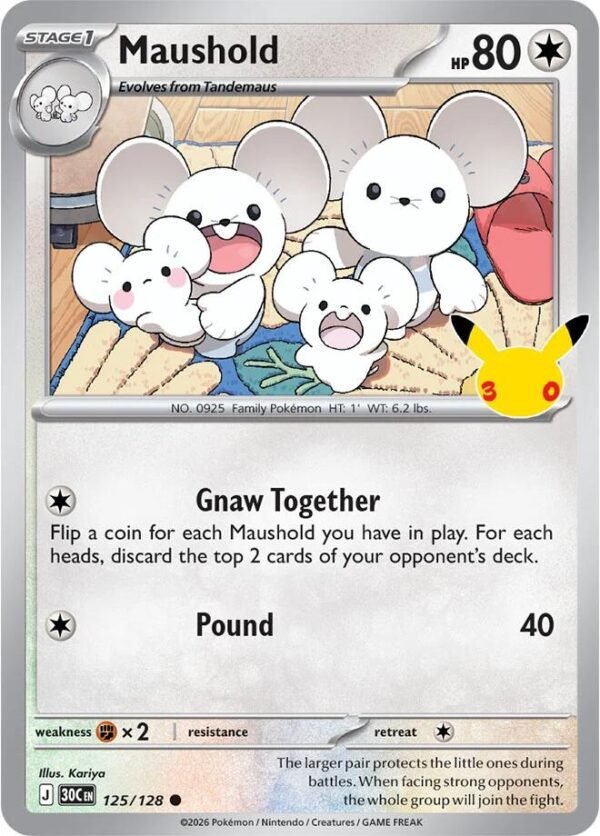 tcg-716514 Maushold - 125/128 | 125/128 | Holofoil | ME: 30th Celebration